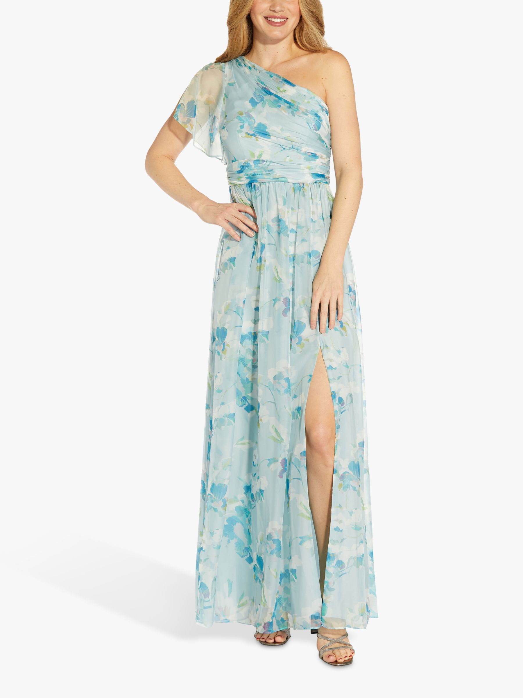 Adrianna Papell Floral Print One Shoulder Dress, Spring Green/Multi at John Lewis & Partners