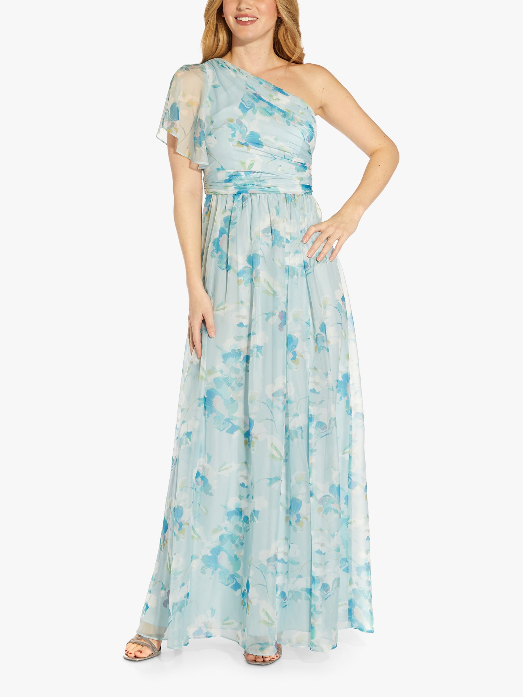 Adrianna papell printed store ruched chiffon gown