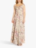 Adrianna Papell Off Shoulder Floral Jacquard Maxi Dress, Grey Multi