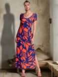 HotSquash Abstract Print Maxi T-Shirt Dress, Matisse Blue/Red