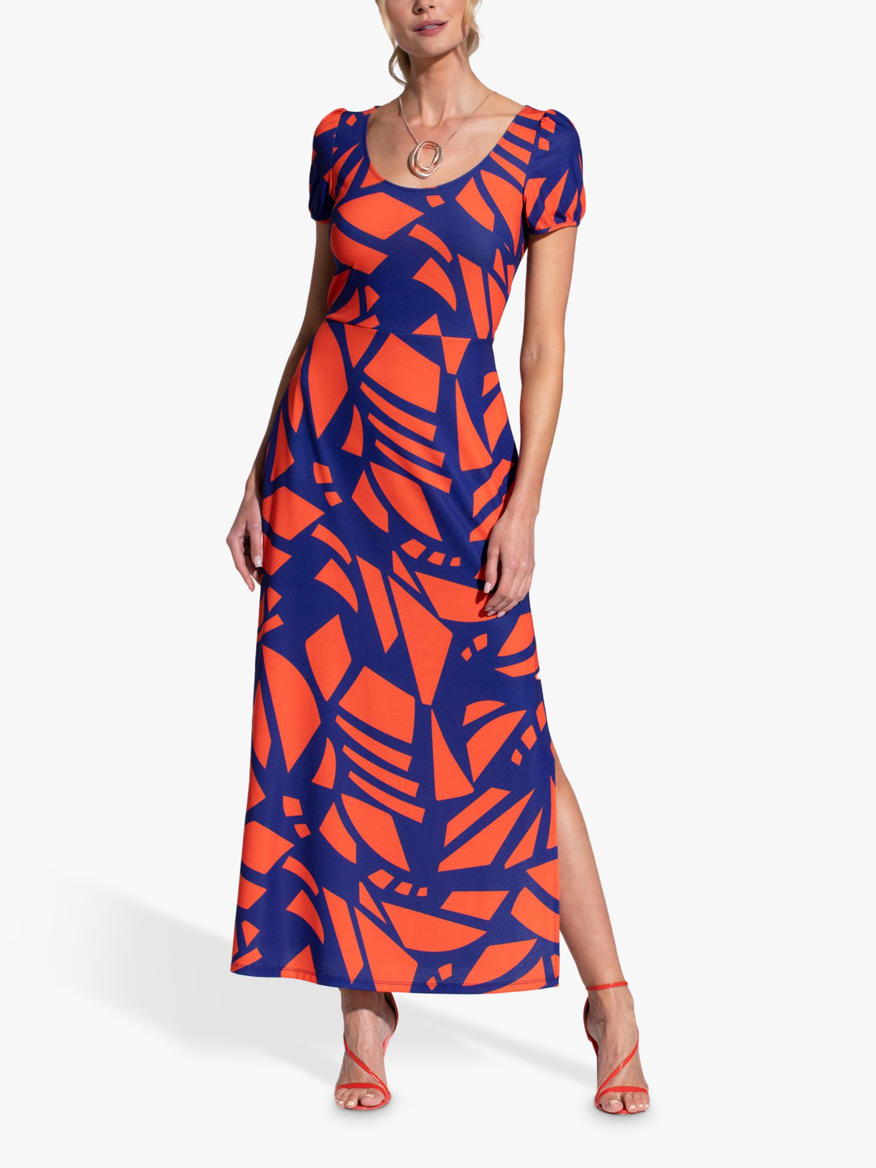 HotSquash Abstract Print Maxi T-Shirt Dress, Matisse Blue/Red, 8