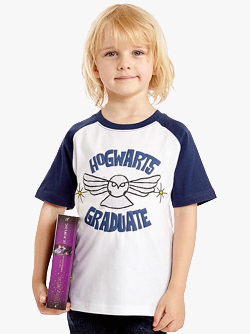 Fabric Flavours Kids' Harry Potter Hogwarts Graduate T-Shirt, White/Blue, 3-4 years