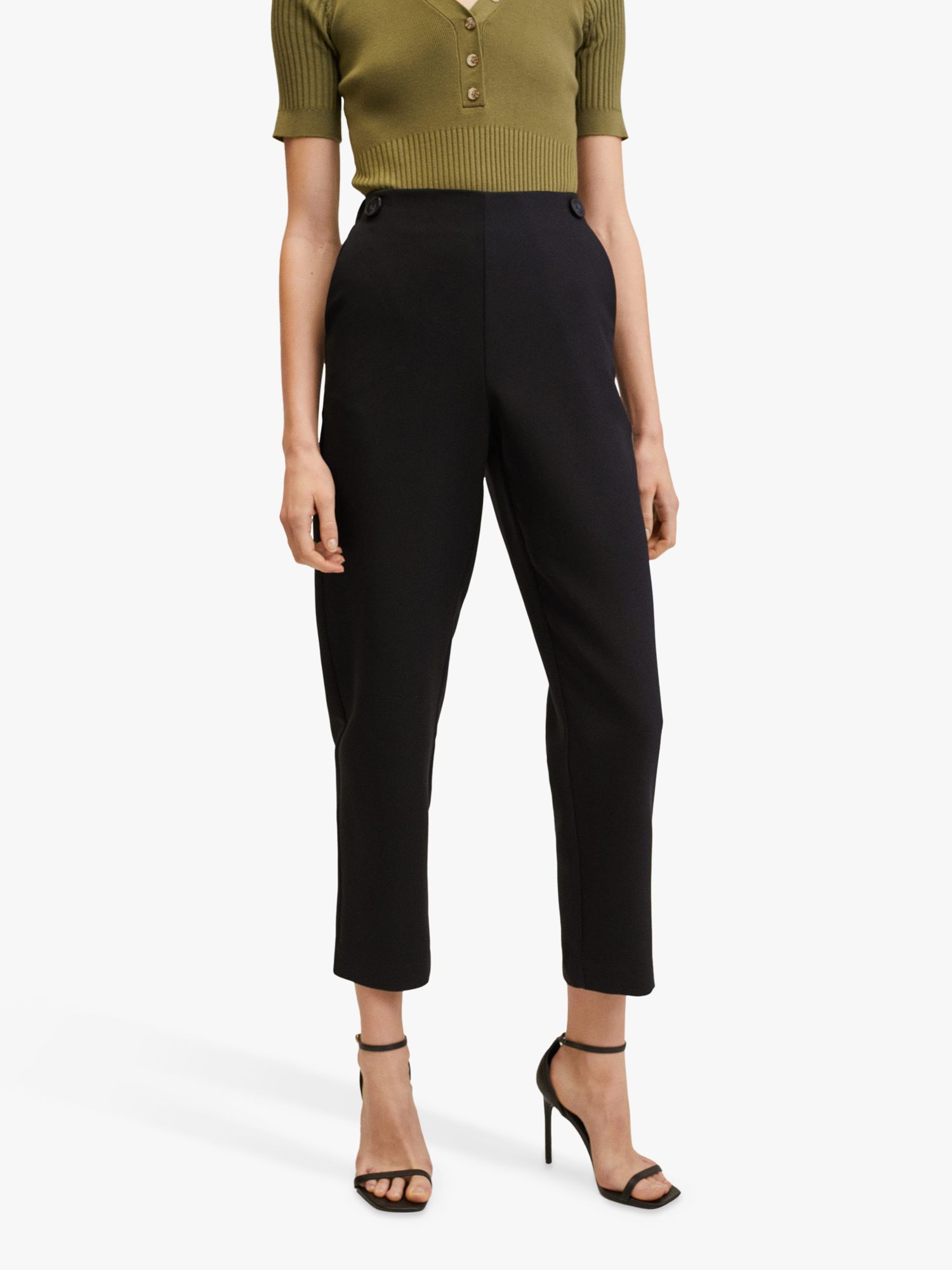 Mango Dorito Cropped Trousers, Black at John Lewis & Partners