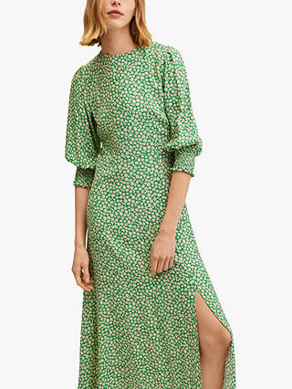 Mango Carol Ditsy Floral Print Midi Dress, Green/Multi