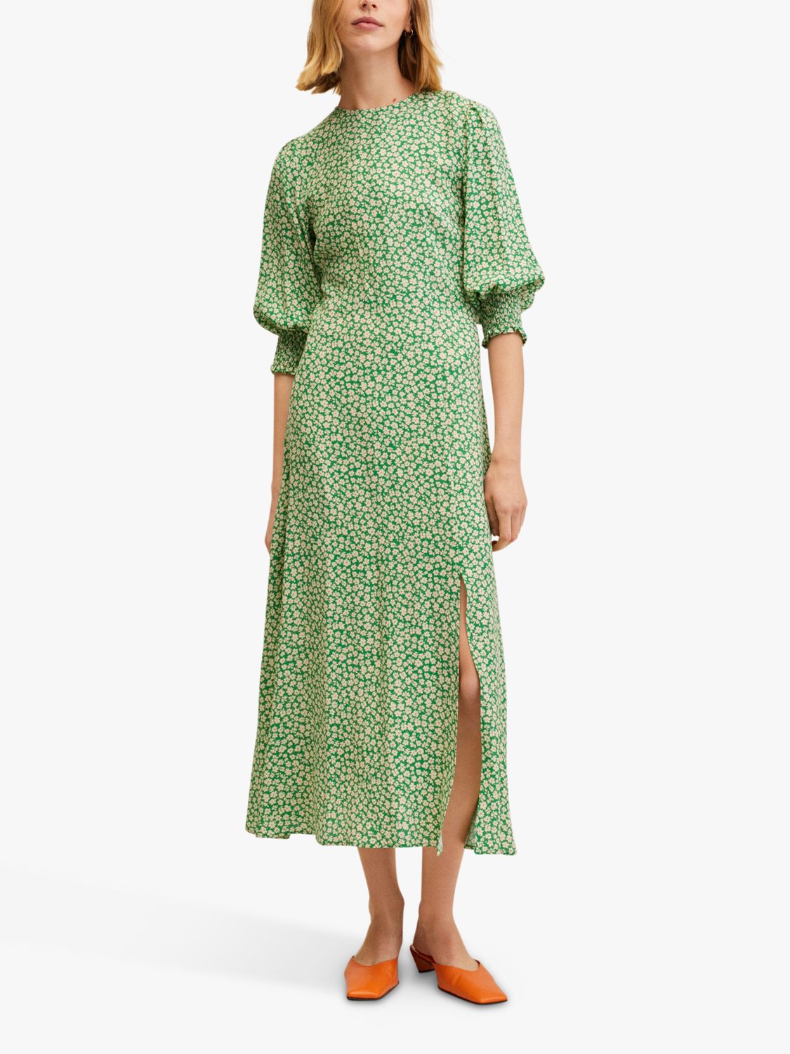 Mango Carol Ditsy Floral Print Midi Dress, Green/Multi at John Lewis ...