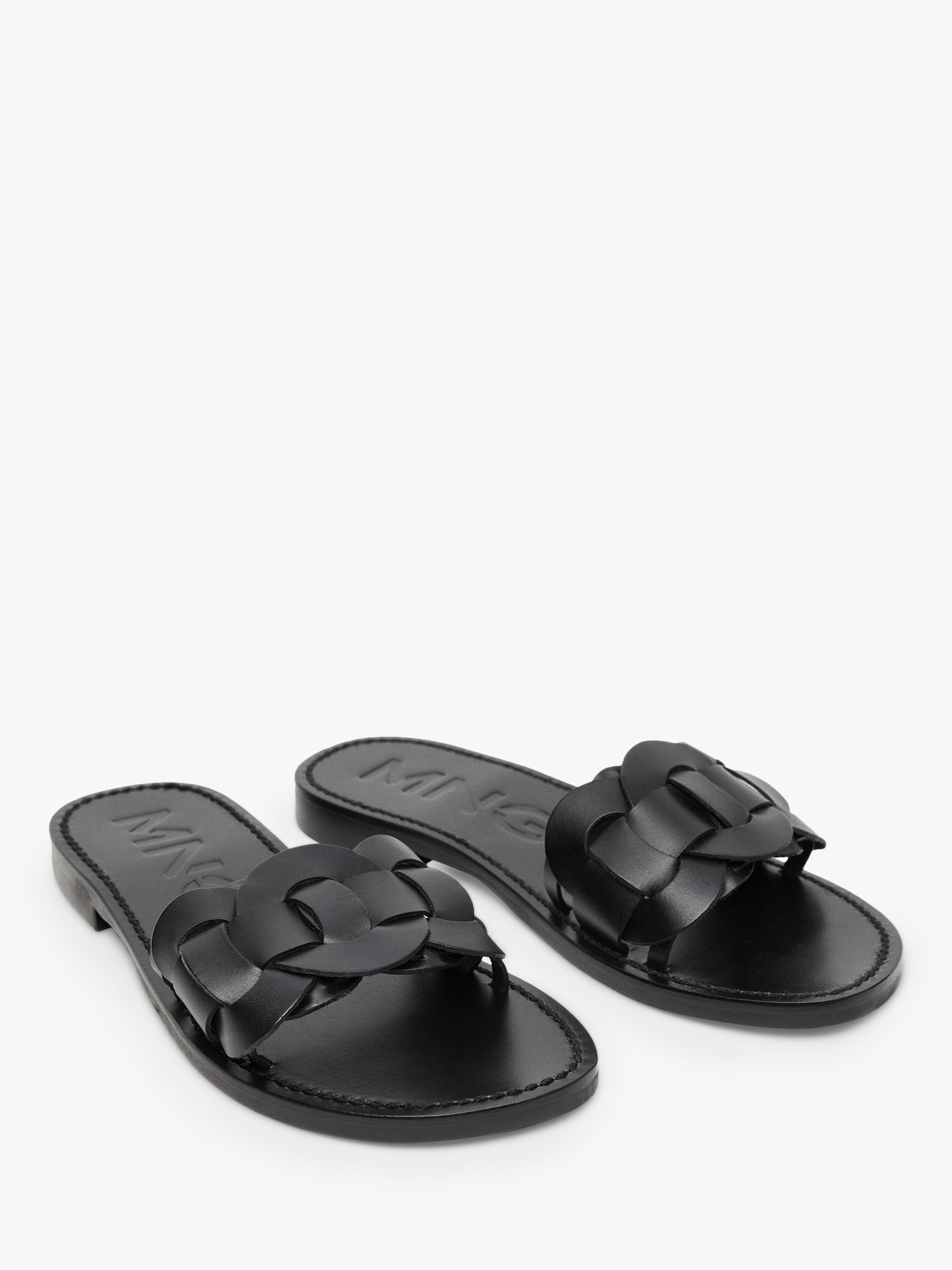 Mango River Leather Braided Sliders, Black