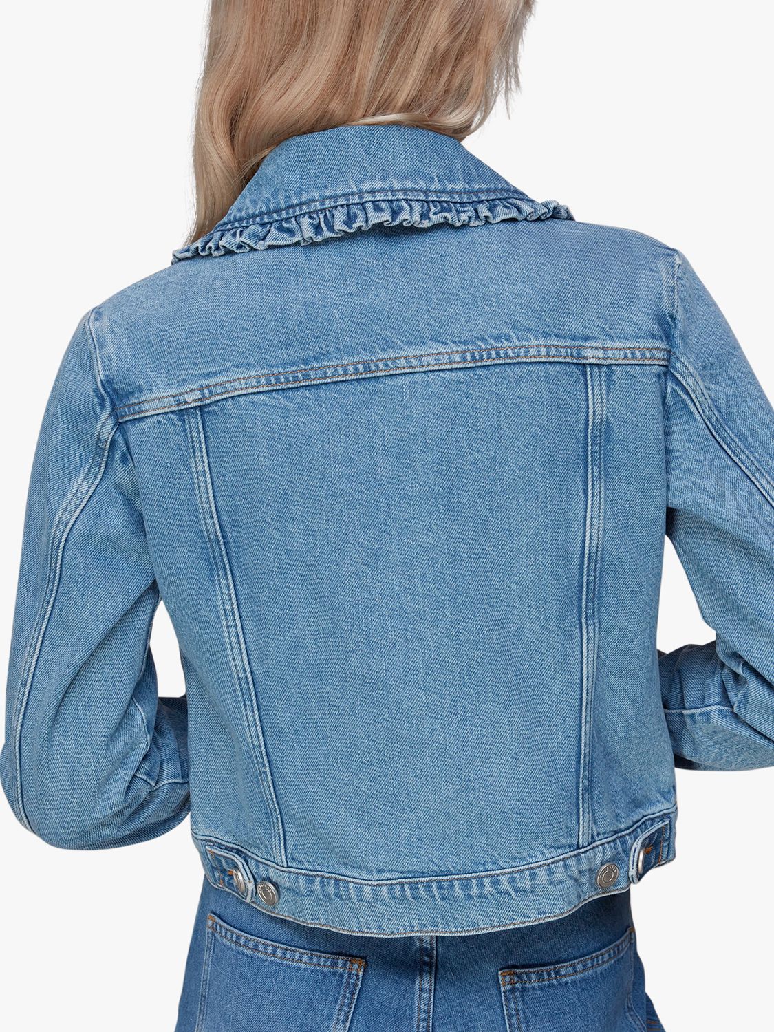 Whistles Frill Collar Detail Denim Jacket, Blue at John Lewis & Partners