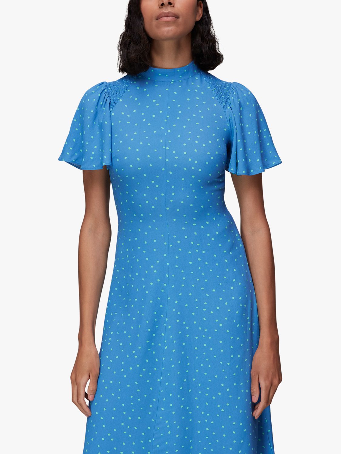 Whistles Spot Print Midi Dress, Blue, 6