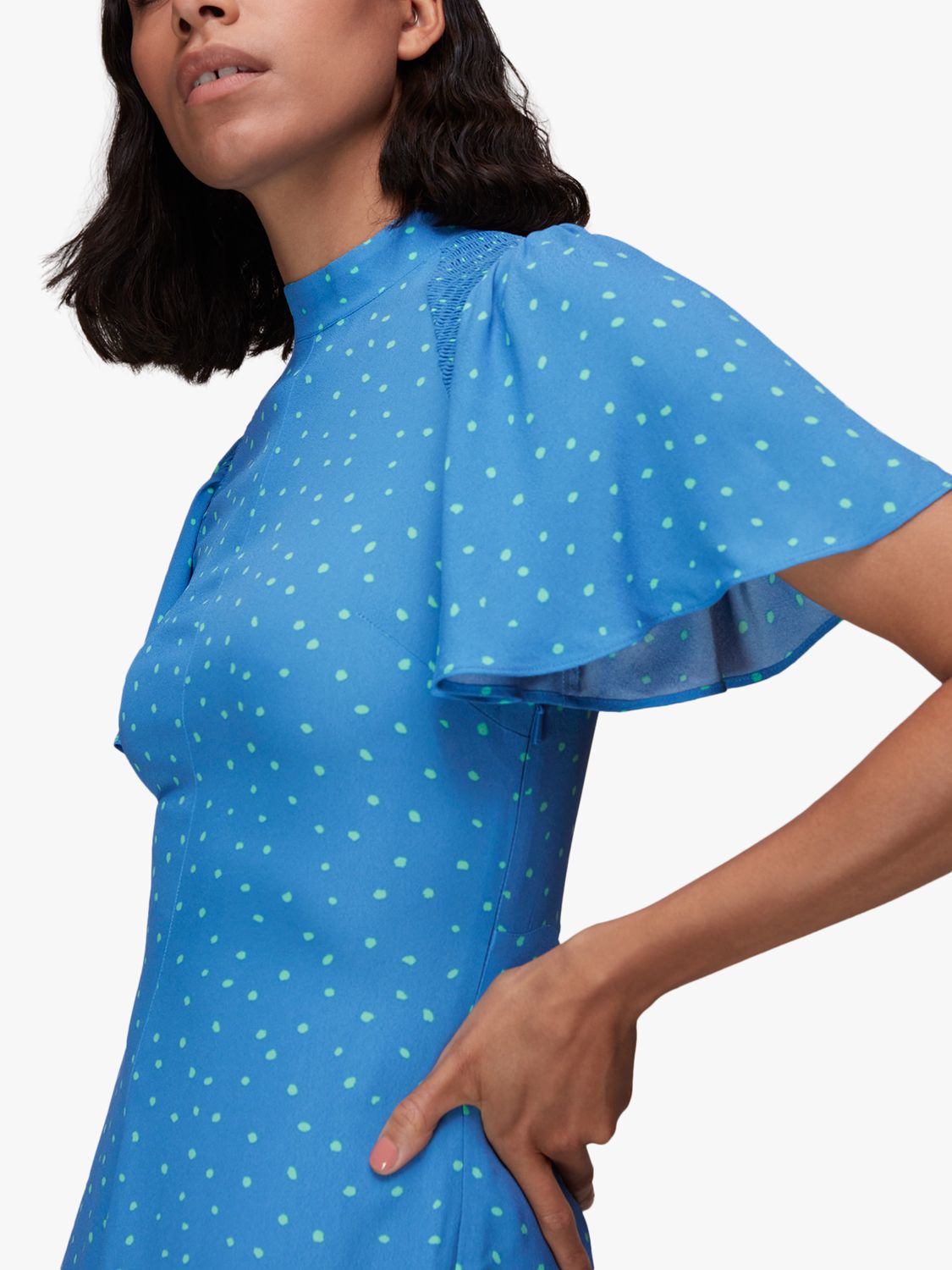 Whistles Spot Print Midi Dress, Blue, 6