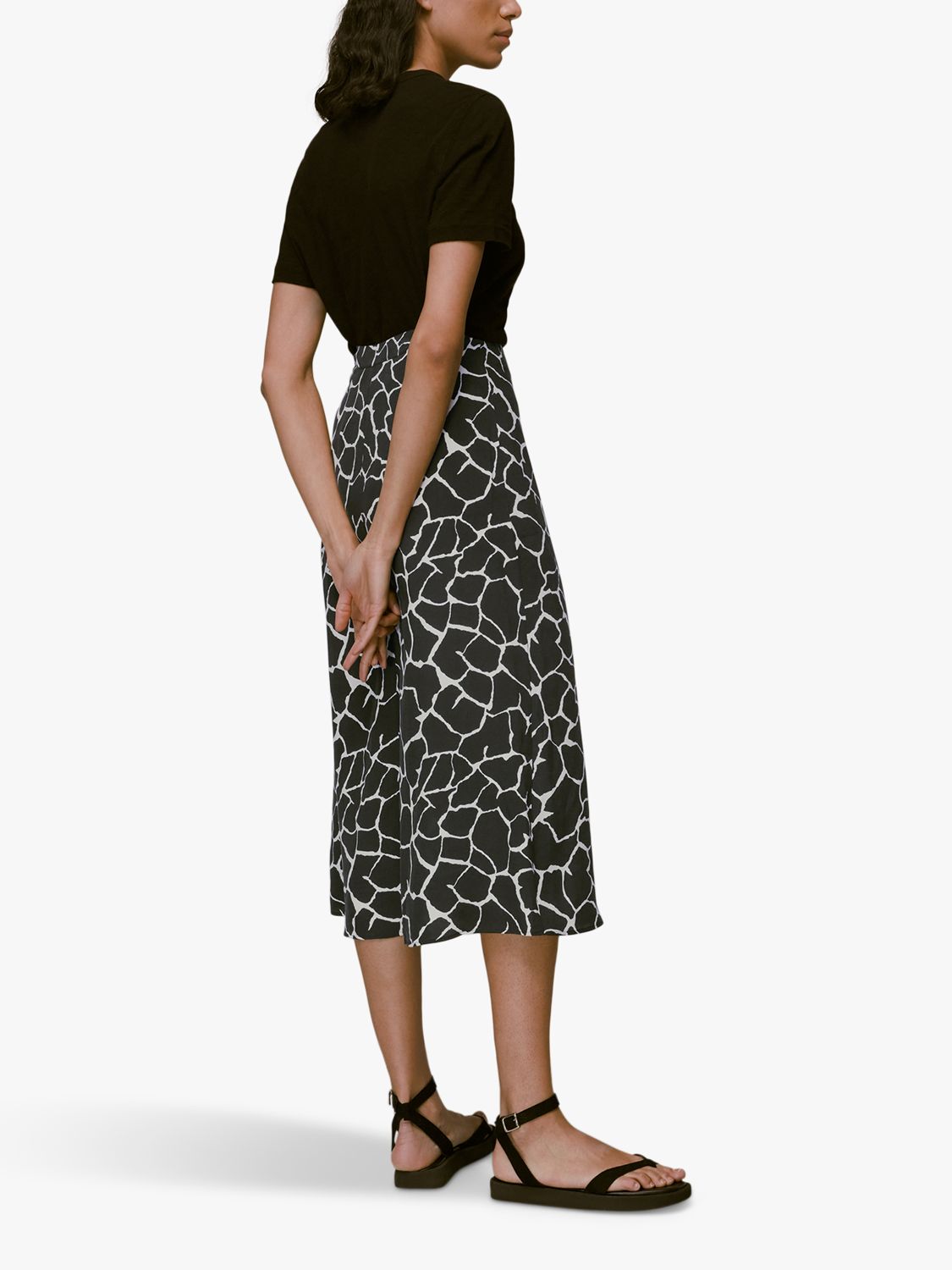 Whistles Giraffe Print Midi Skirt, Black/Multi
