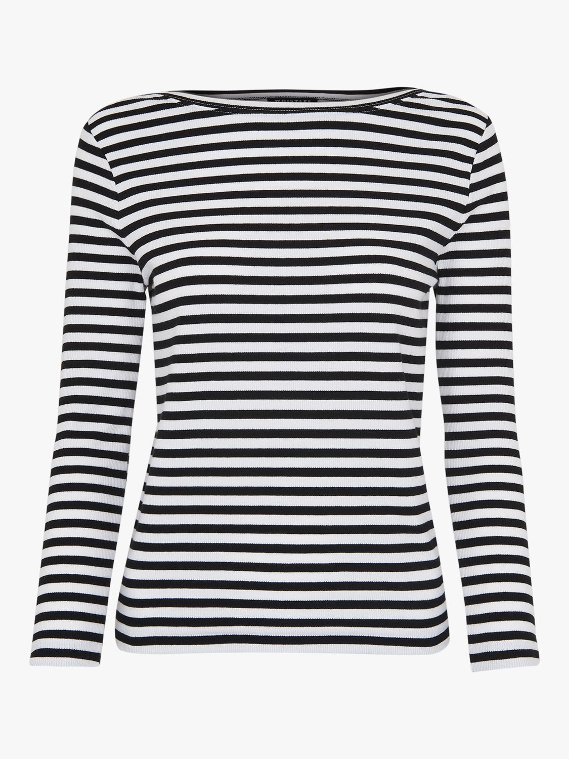 Whistles Boat Neck Ribbed Jersey Stripe Top, Black/Multi, 6