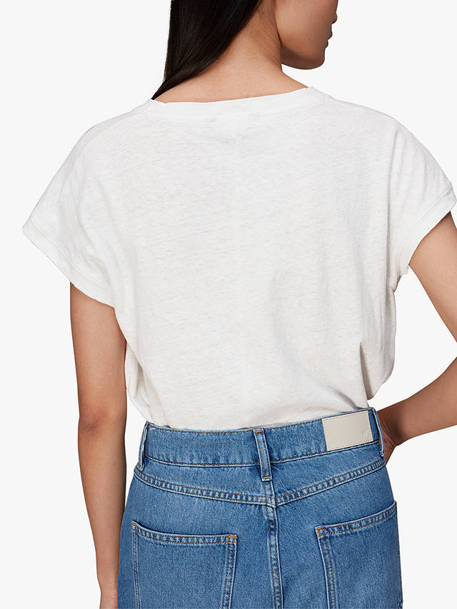 Whistles Ember Linen Blend Pocket T-Shirt, White
