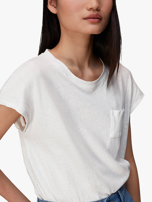 Whistles Ember Linen Blend Pocket T-Shirt, White