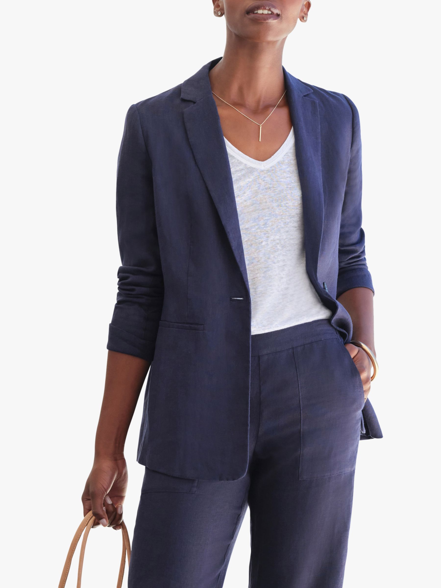 Pure Collection Linen Blazer, Navy at John Lewis & Partners