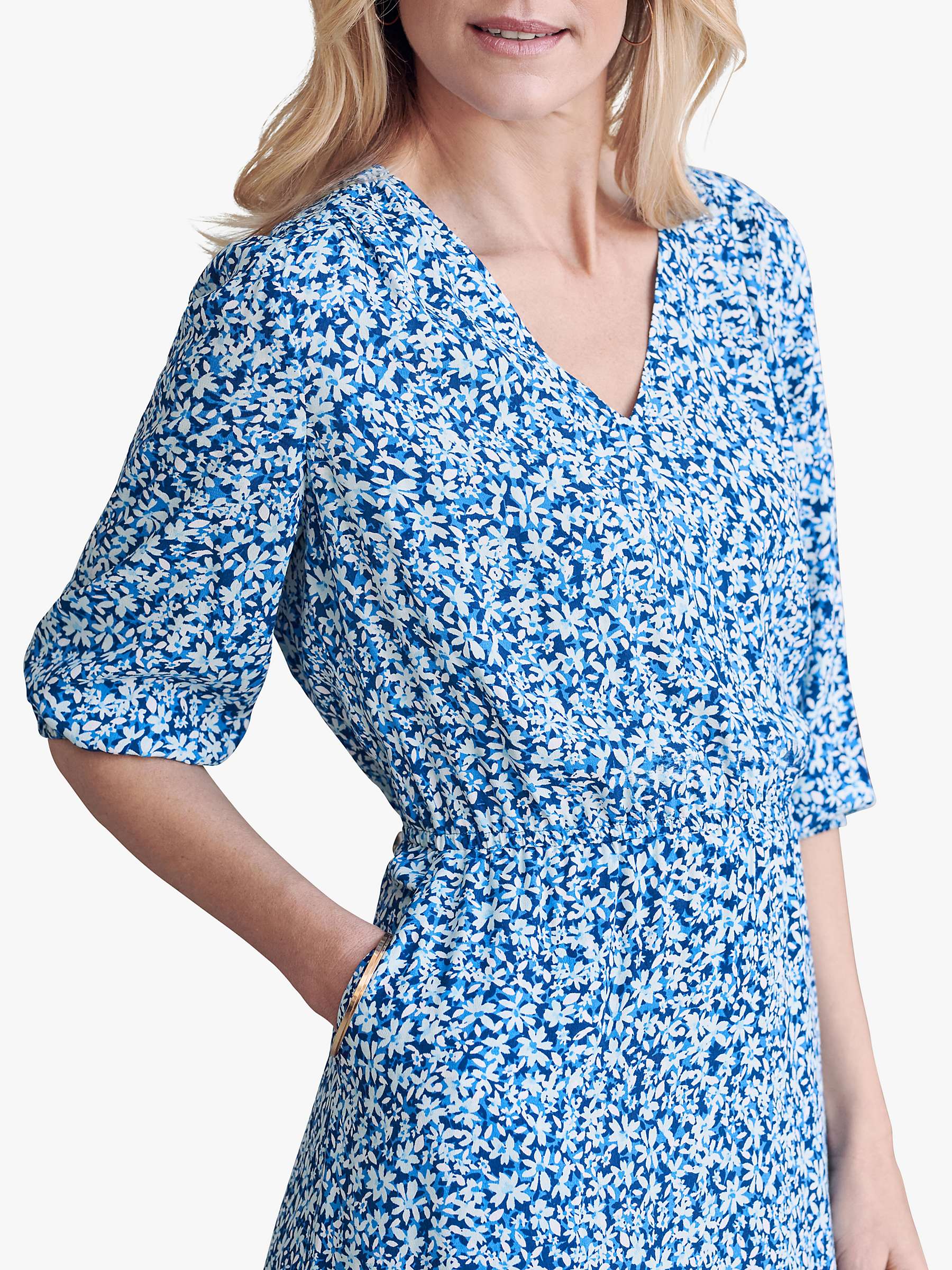 Buy Pure Collection Dipped Hem Floral Dress, Blue Online at johnlewis.com
