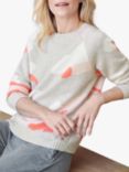 Pure Collection Lofty Camo Cashmere Jumper, Grey/Coral