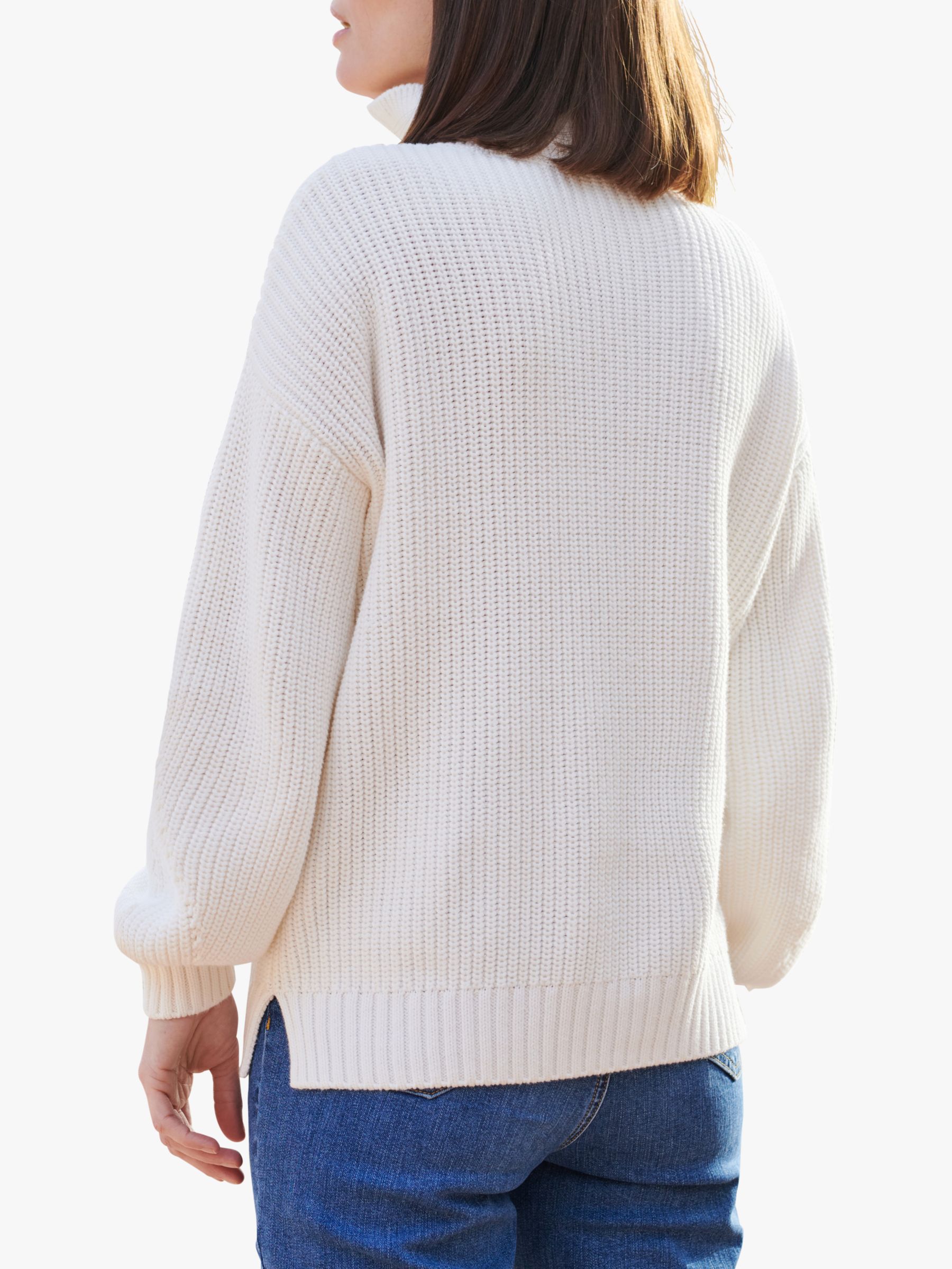 Pure Collection Zipped Neck Ribbed Jumper, White at John Lewis & Partners