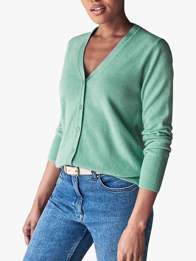 Pure Collection V-Neck Cashmere Cardigan, Green