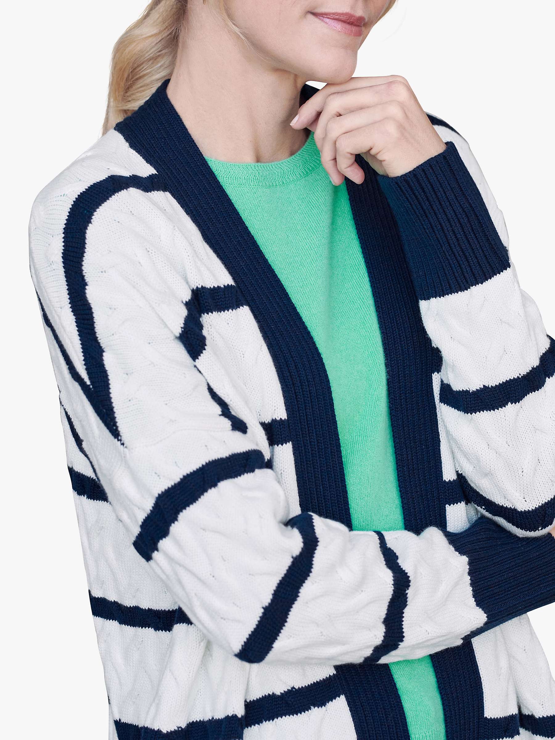 Buy Pure Collection Stripe Wool Blend Cable Knit Cardigan, White/Navy Online at johnlewis.com