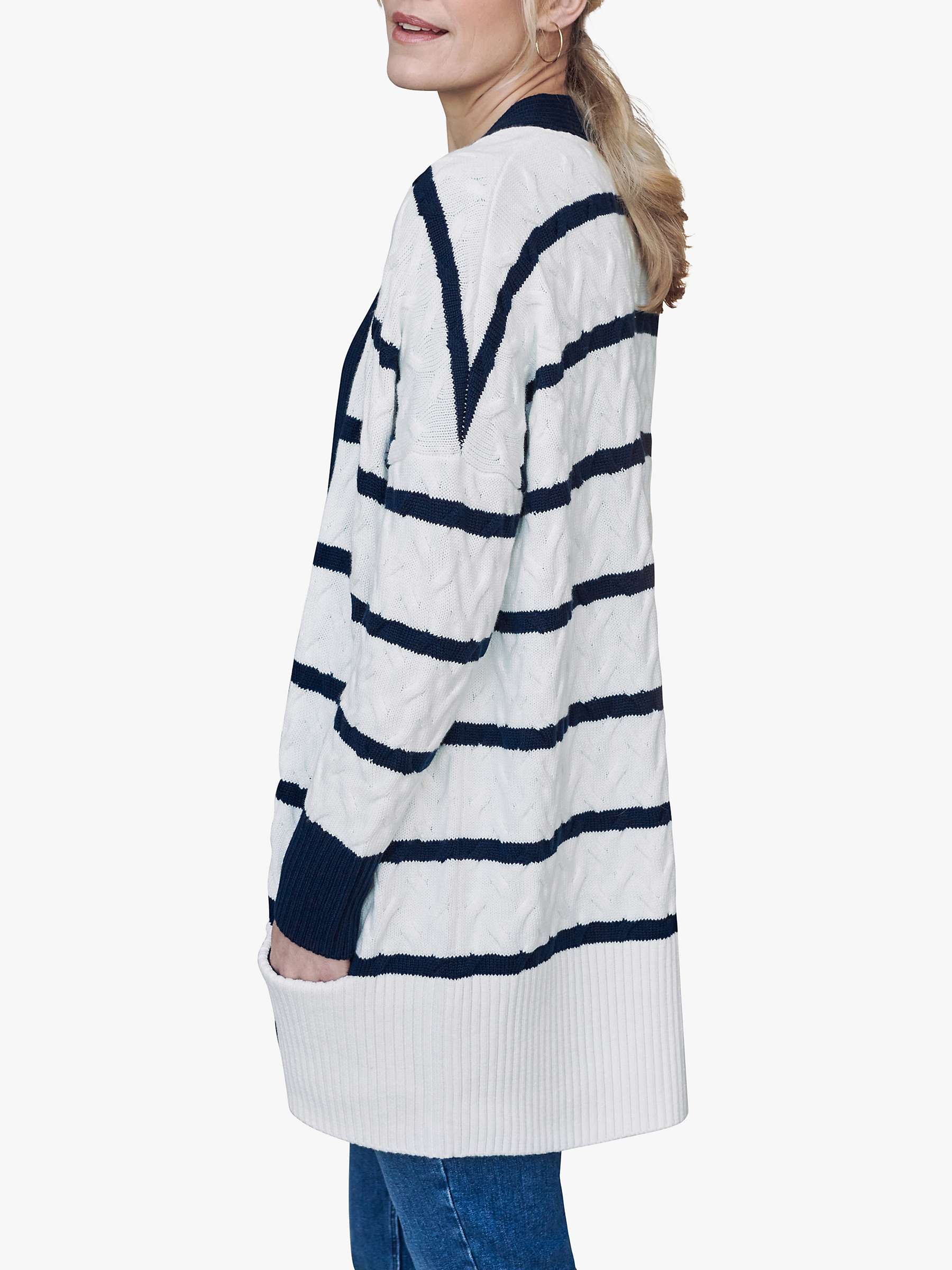 Buy Pure Collection Stripe Wool Blend Cable Knit Cardigan, White/Navy Online at johnlewis.com