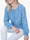 Pure Collection Floral Print Lace Insert Blouse, Blue/Multi