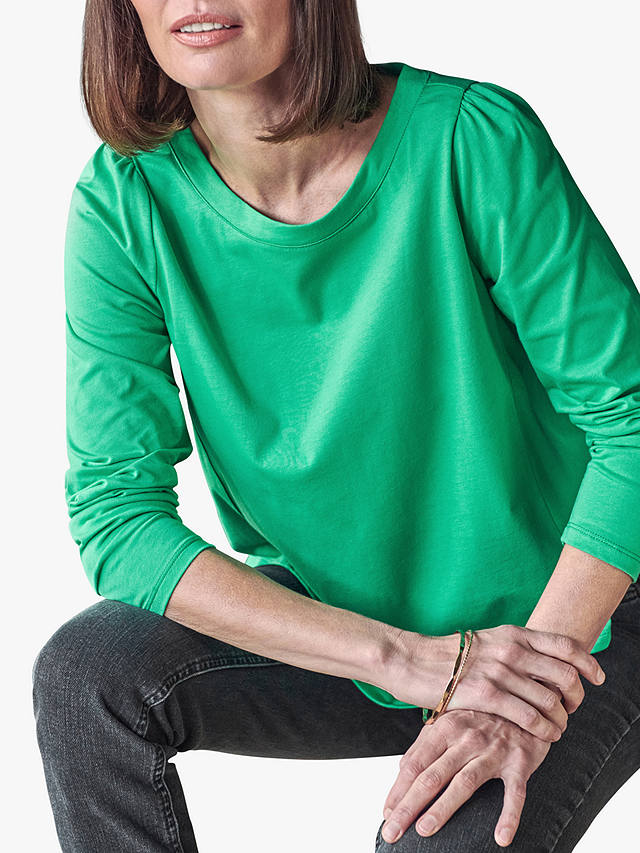 Pure Collection Organic Cotton Puff Sleeve T Shirt, Apple Green