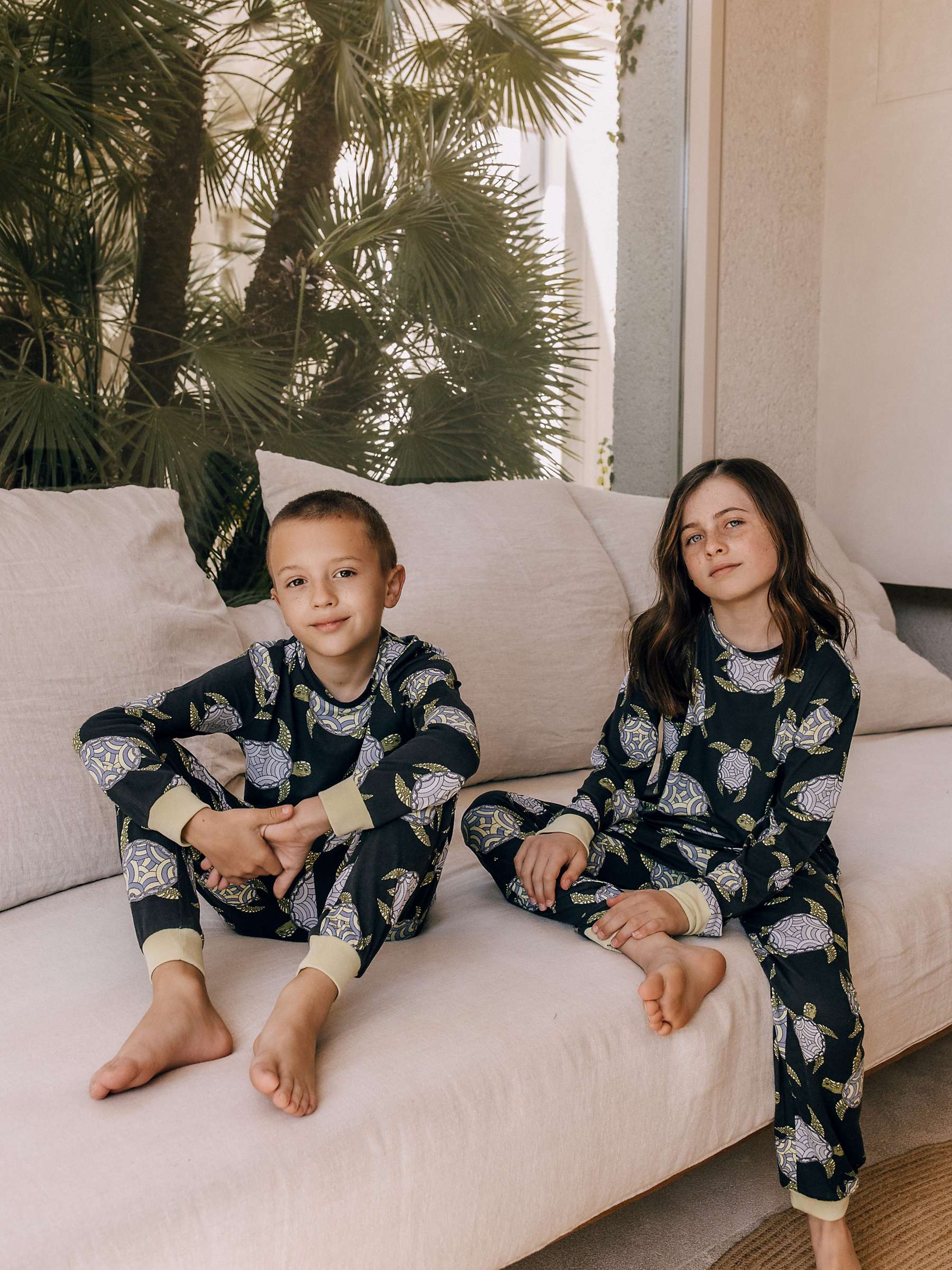 Chelsea Peers Kids' Turtle Print Recycled Pyjama Set, Navy at John