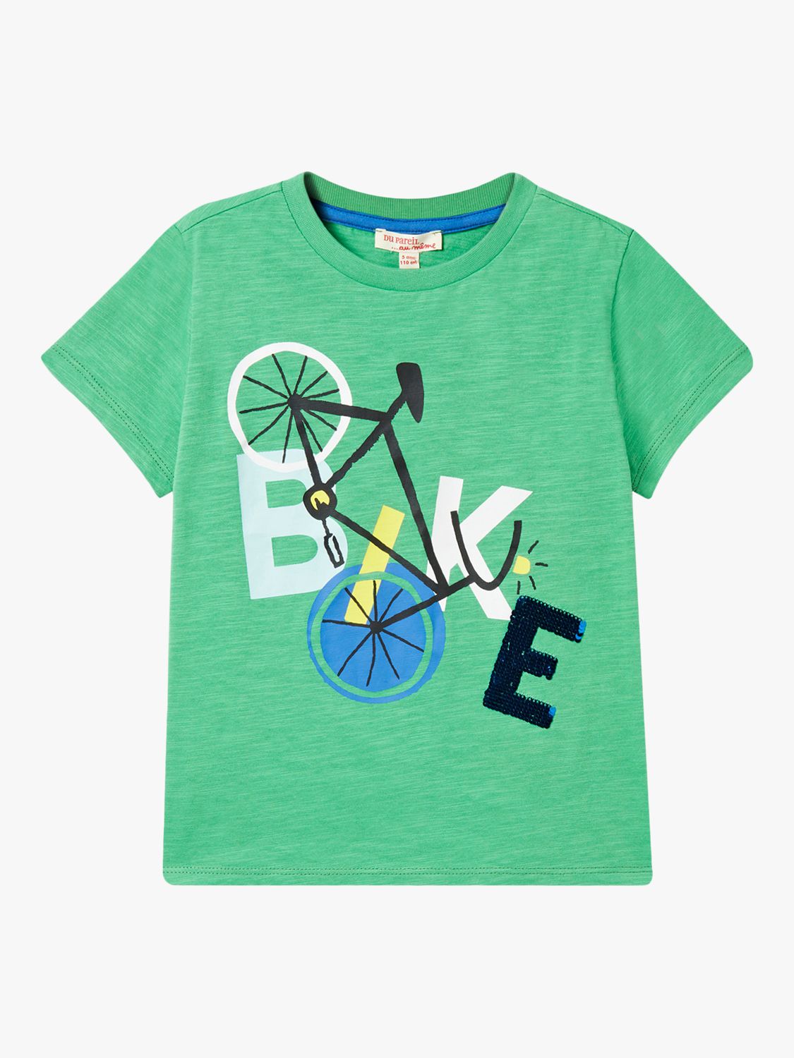 Du Pareil au même Kids' Bike Sequin Graphic T-Shirt, Green, 2 years