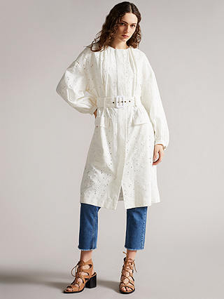 Ted Baker Xandie Embroidered Collarless Trench Coat, White