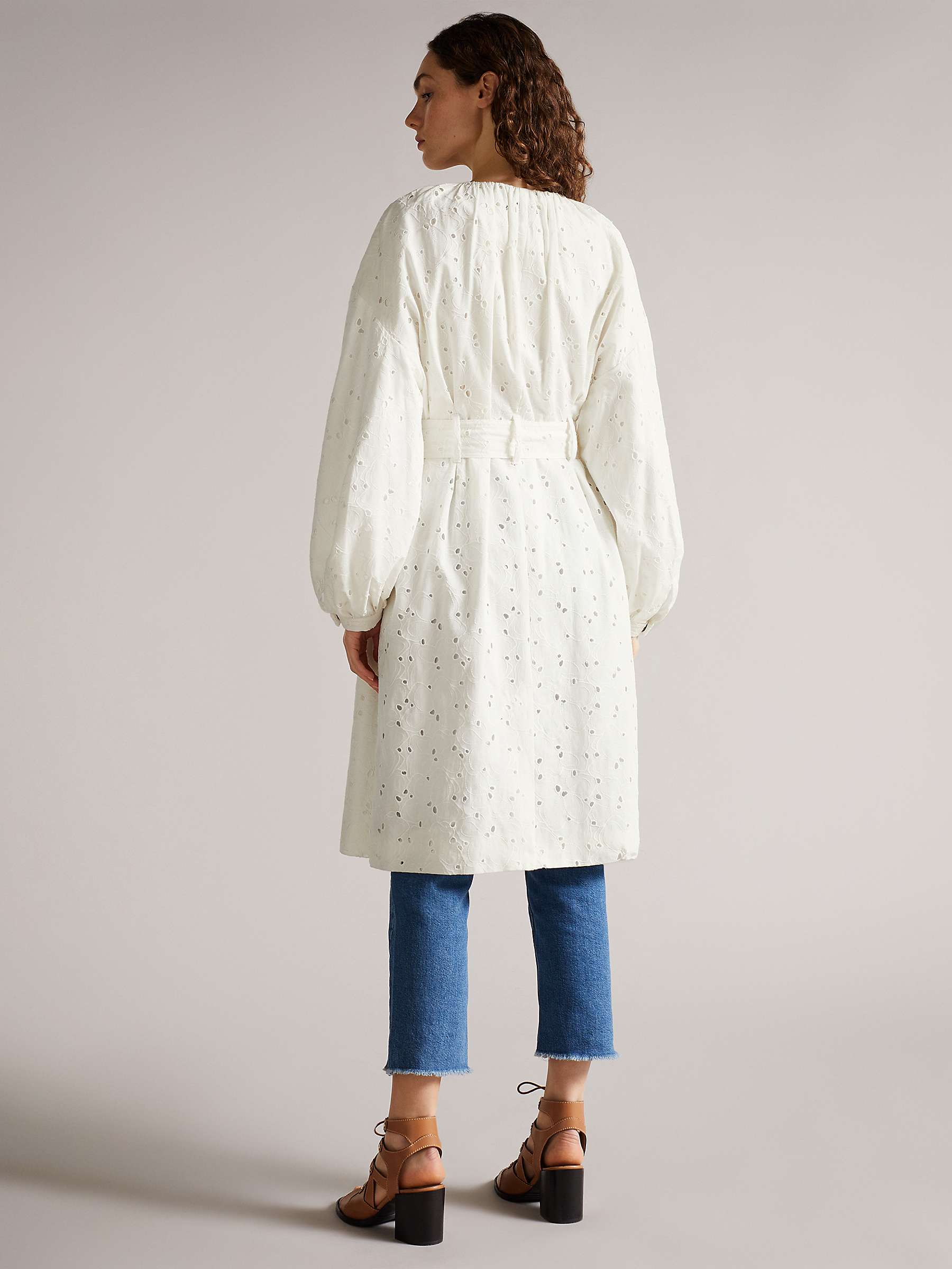 Buy Ted Baker Xandie Embroidered Collarless Trench Coat, White Online at johnlewis.com