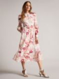 Ted Baker Denissa Linen Floral Print Midi Dress, Dusky Pink