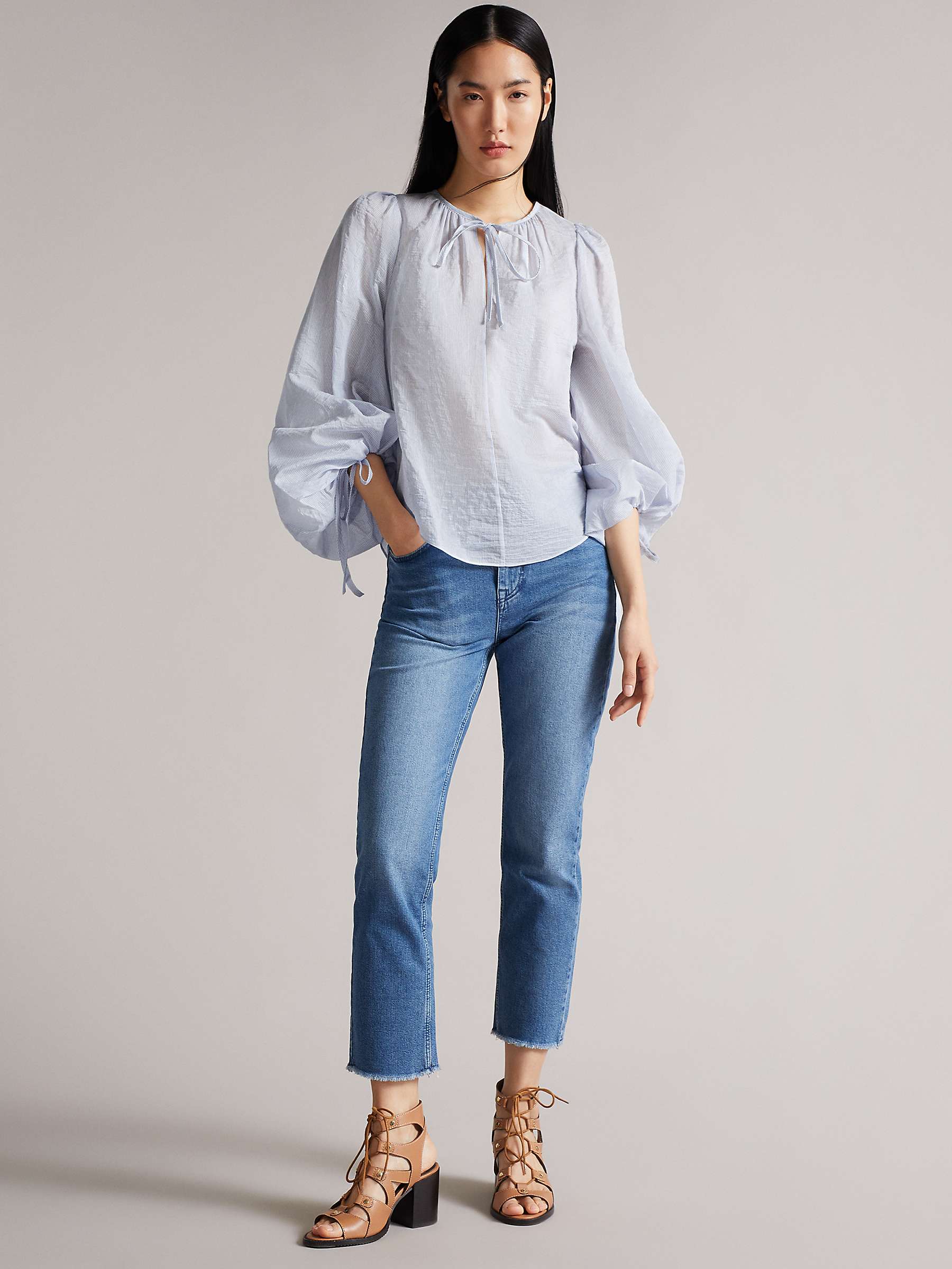 Ted Baker Silana Puff Sleeve Blouse, Pale Blue at John Lewis & Partners