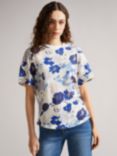 Ted Baker Kylea Floral Print Linen Blend T-Shirt, Light Blue