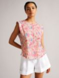 Ted Baker Kashaa Floral Shoulder Pad Linen Blend T-Shirt, Pink
