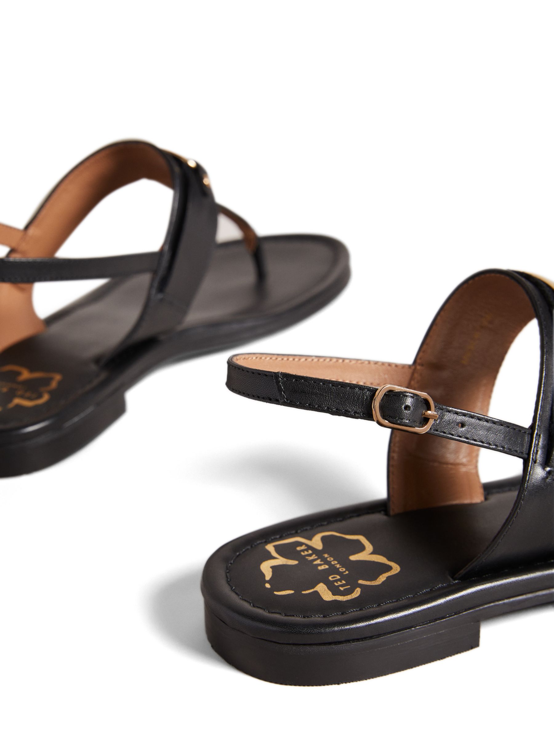 Ted Baker Jazmiah Leather Flat Sandals, Black at John Lewis & Partners