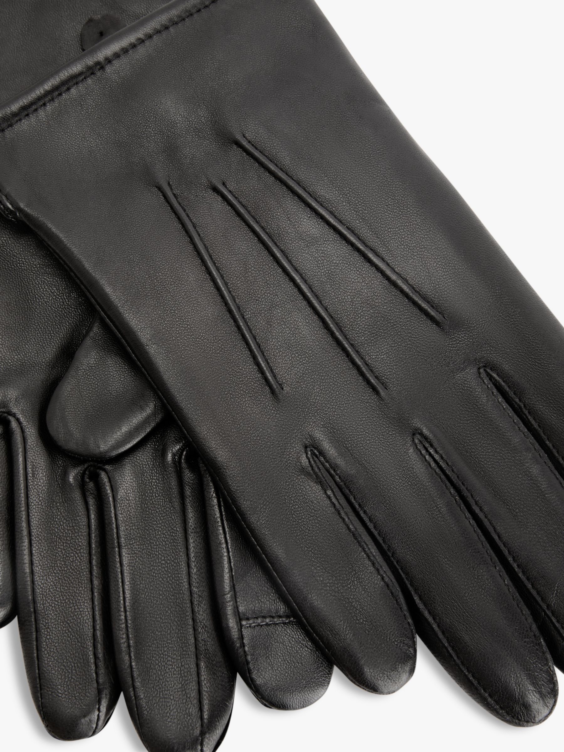 John Lewis Fleece Lined Tech Touch Leather Gloves, Black
