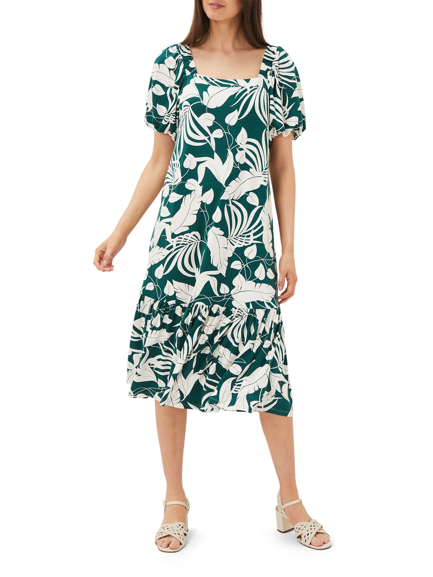 Buy Phase Eight Aayra Palm Print Midi Dress, Peacock/Cream Online at johnlewis.com