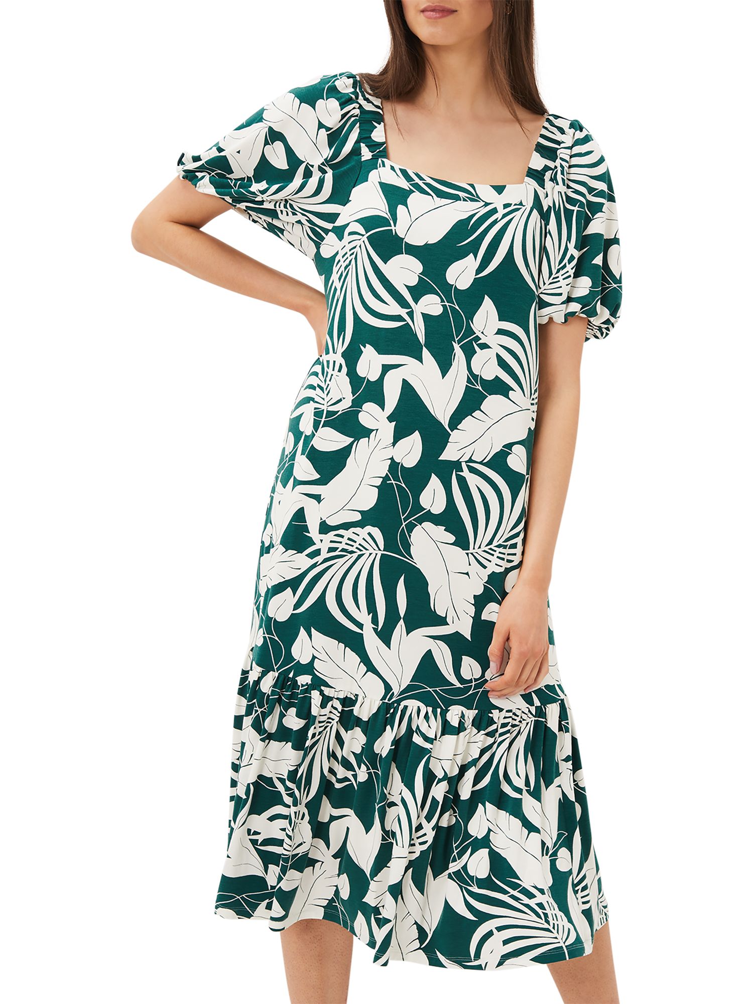 Buy Phase Eight Aayra Palm Print Midi Dress, Peacock/Cream Online at johnlewis.com