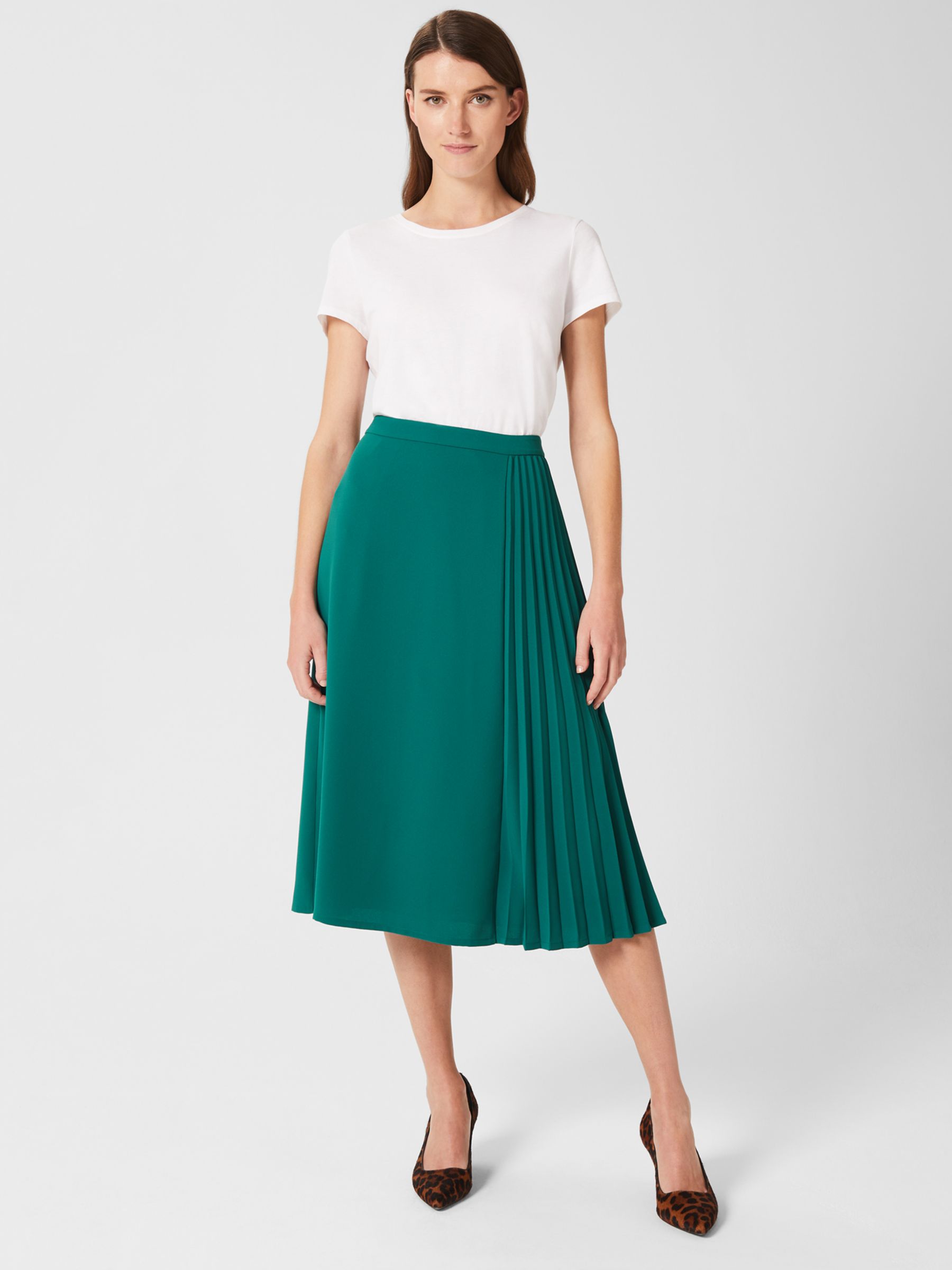 Hobbs Keziah Pleated Midi Skirt, Jade Green