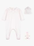 Emile et Rose Baby Crystal Embroidered Sleepsuit, Hat & Toy Set, Pink