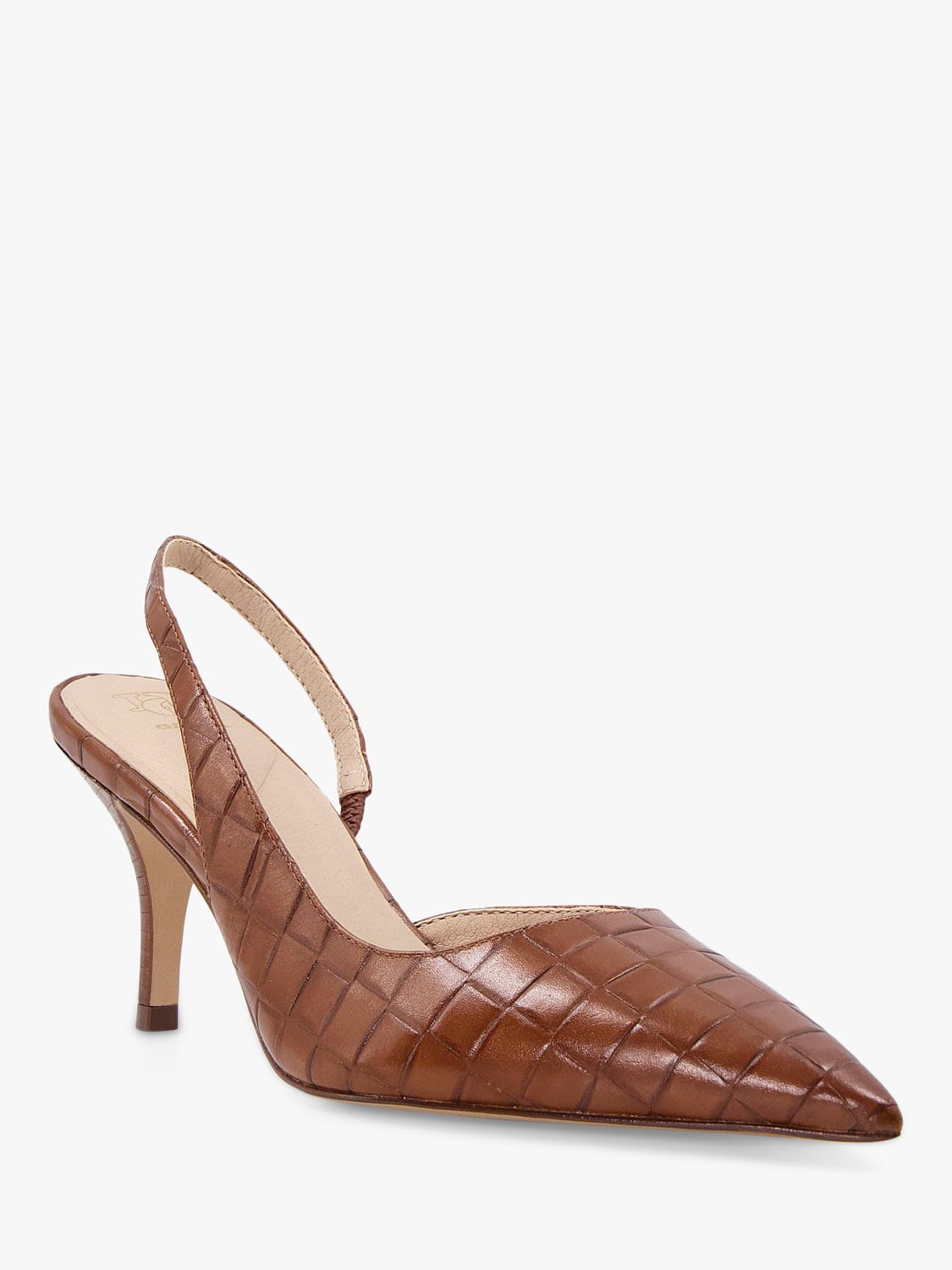 Dune Century Leather Croc Slingback Court Shoes, Tan at John Lewis ...