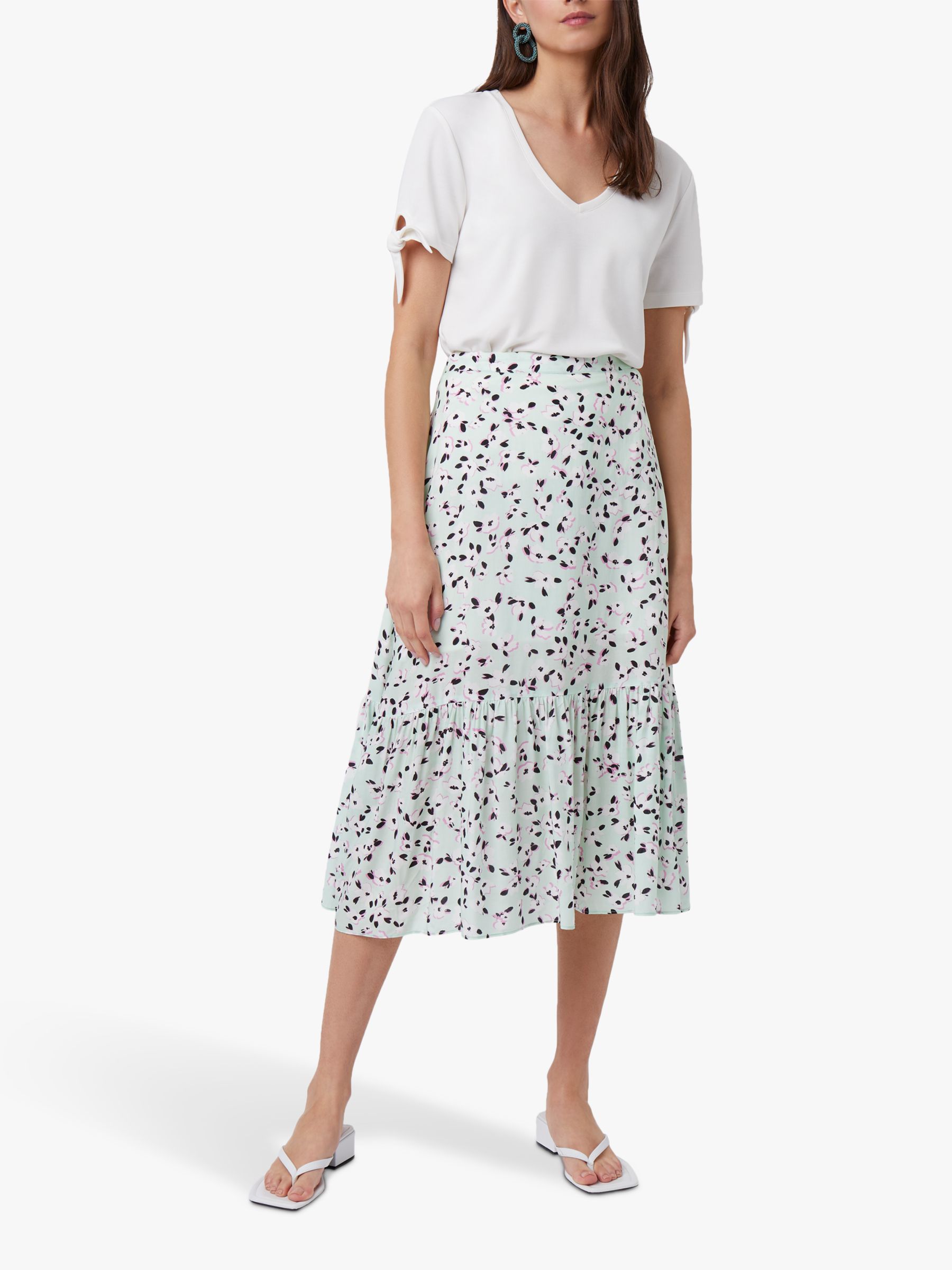 Great Plains Shadow Floral Midi Skirt, Cool Green/Multi