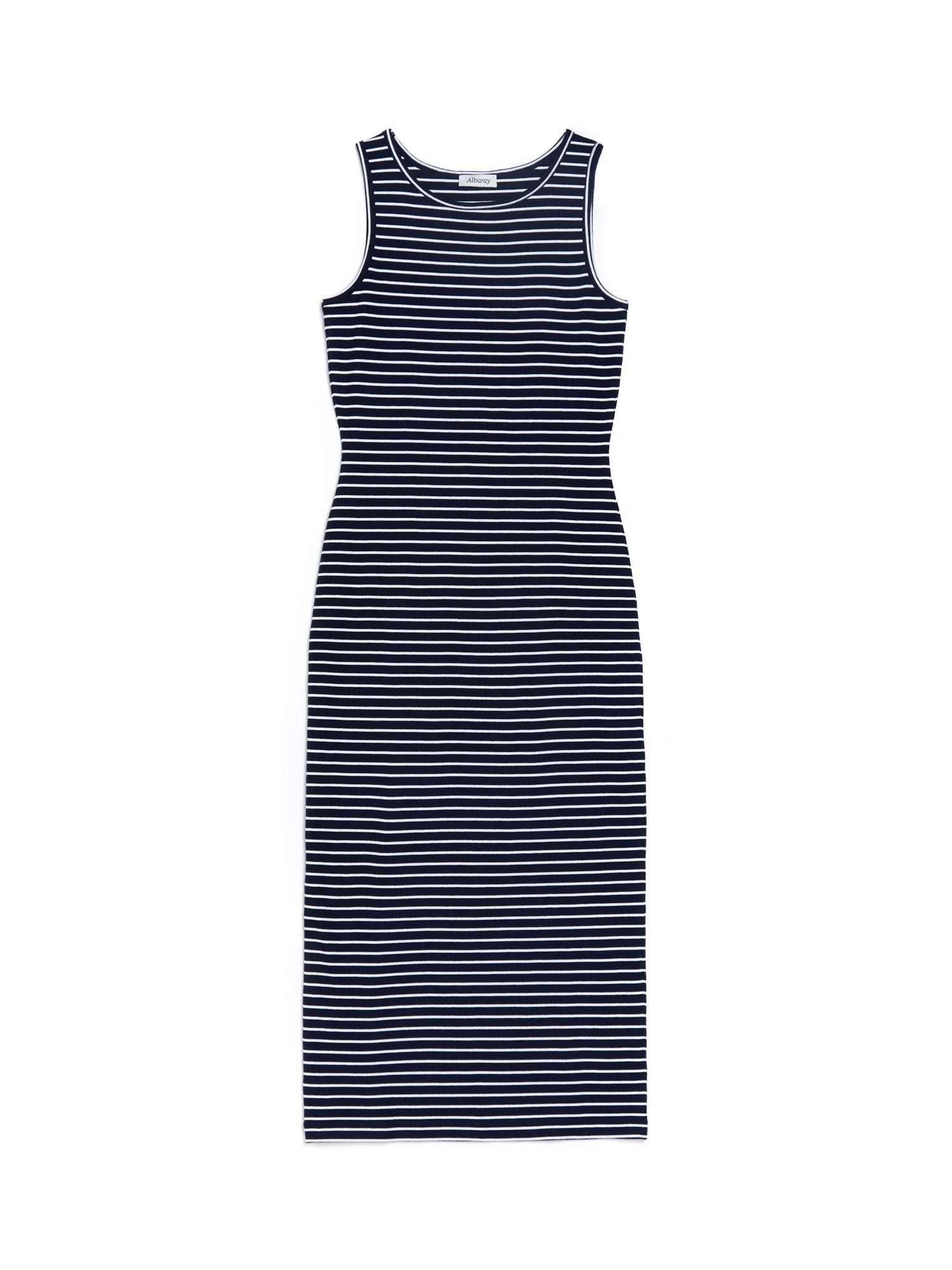 Albaray Striped Jersey Midi Dress, Navy, 8