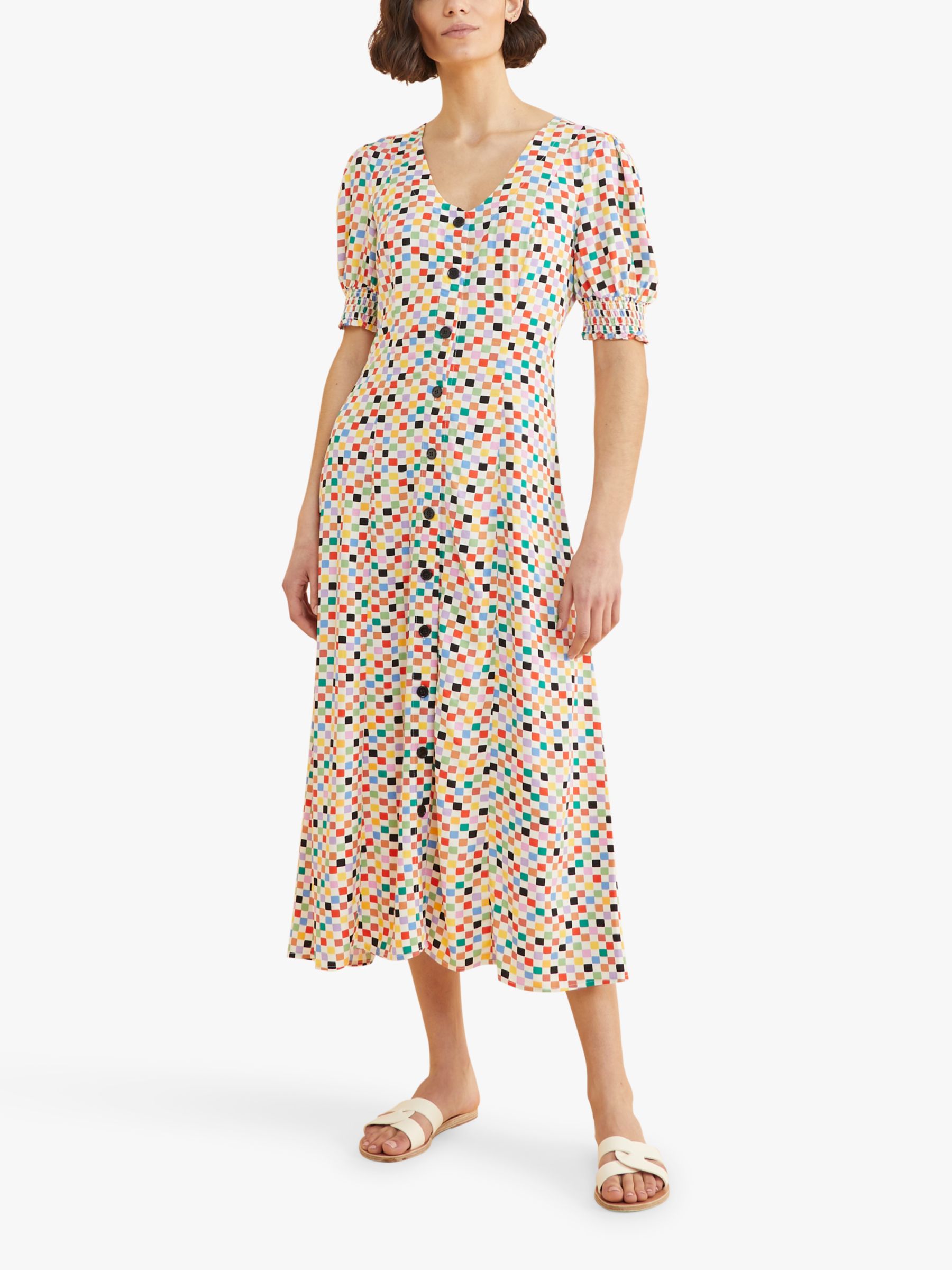 Albaray Chequerboard Print Midi Dress, Multi at John Lewis & Partners