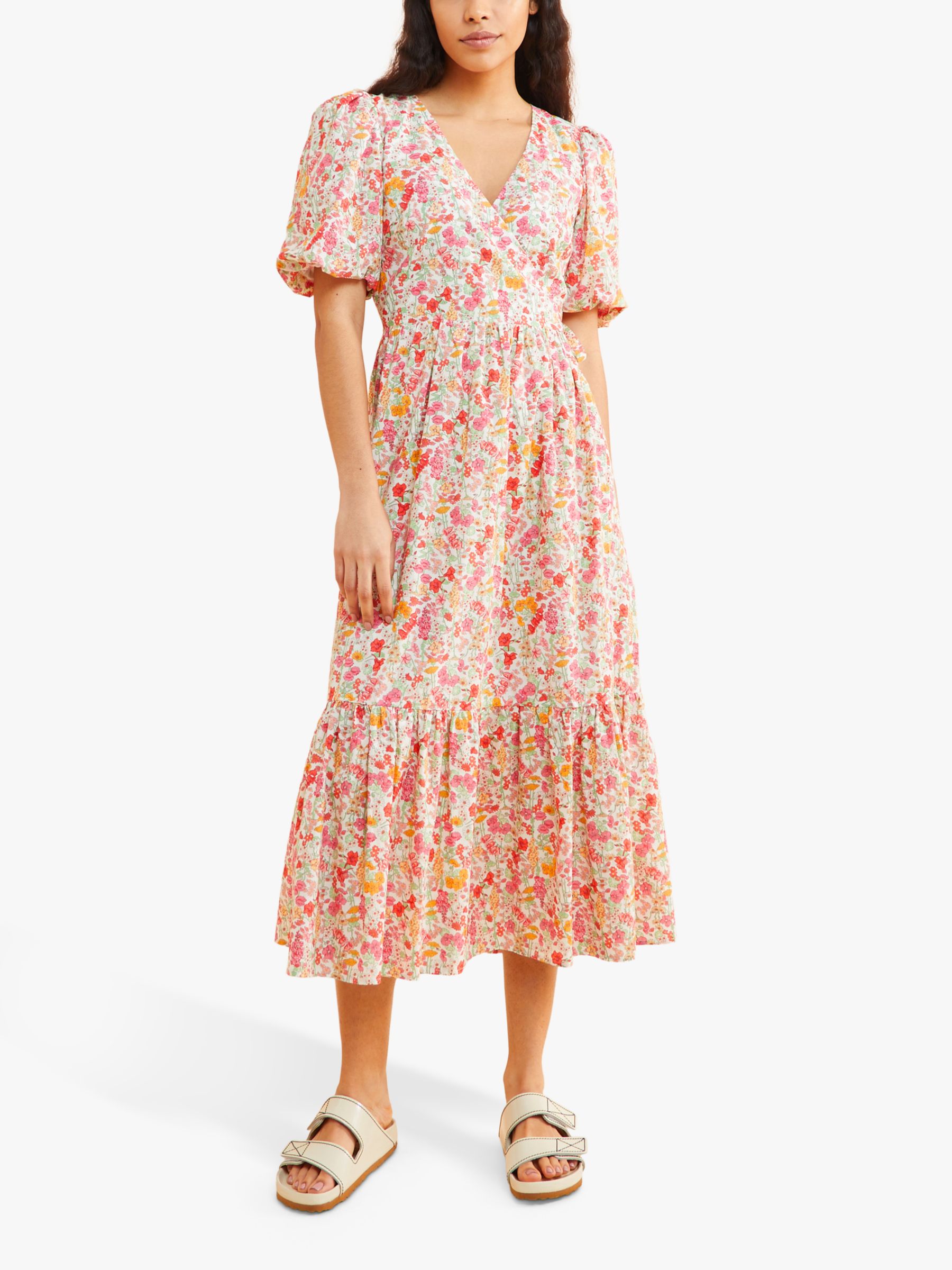 Albaray Fairy Organic Cotton Floral Print Wrap Midi Dress, Multi