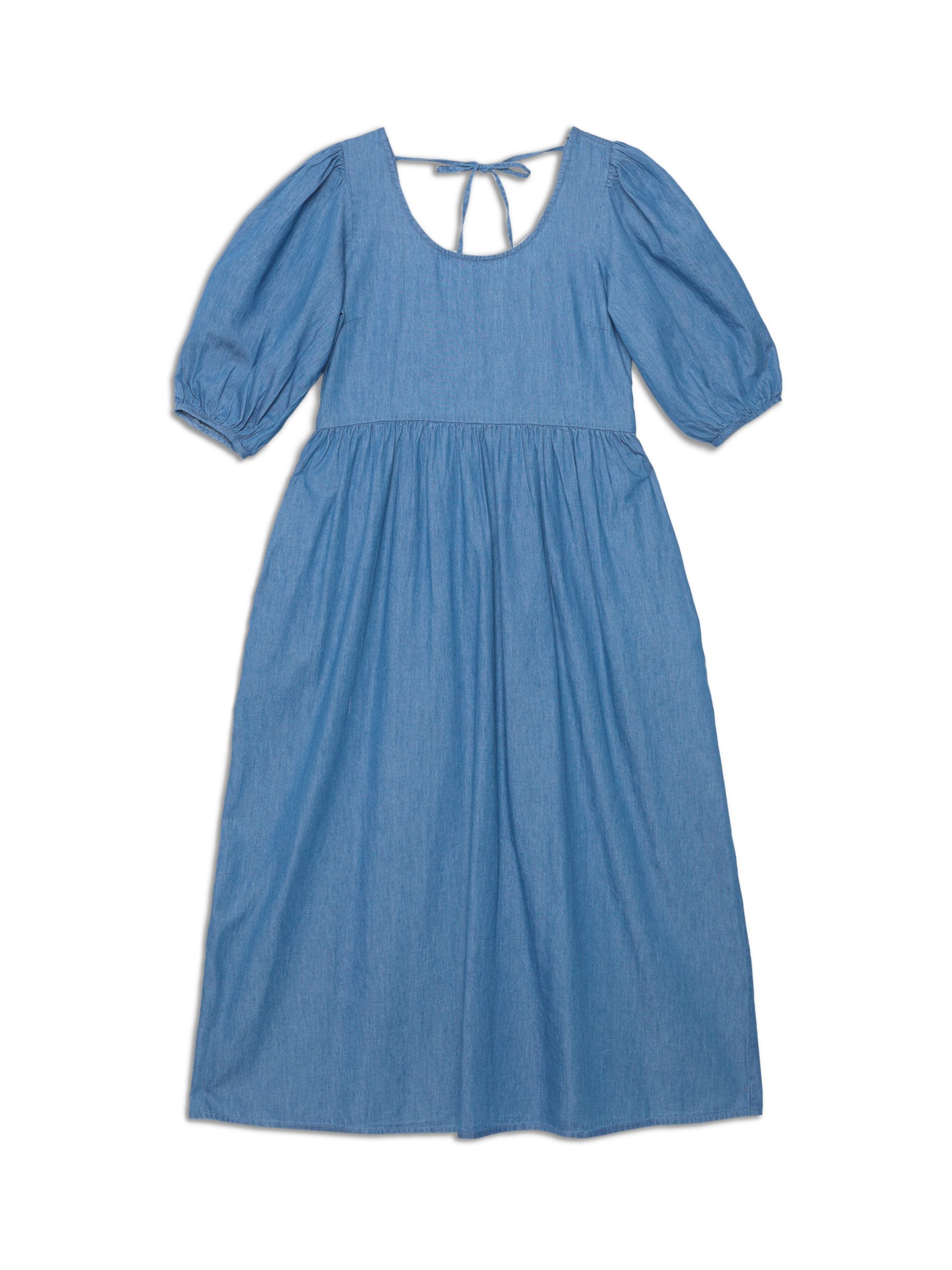 Albaray Denim Puff Sleeve Midi Dress, Indigo at John Lewis & Partners