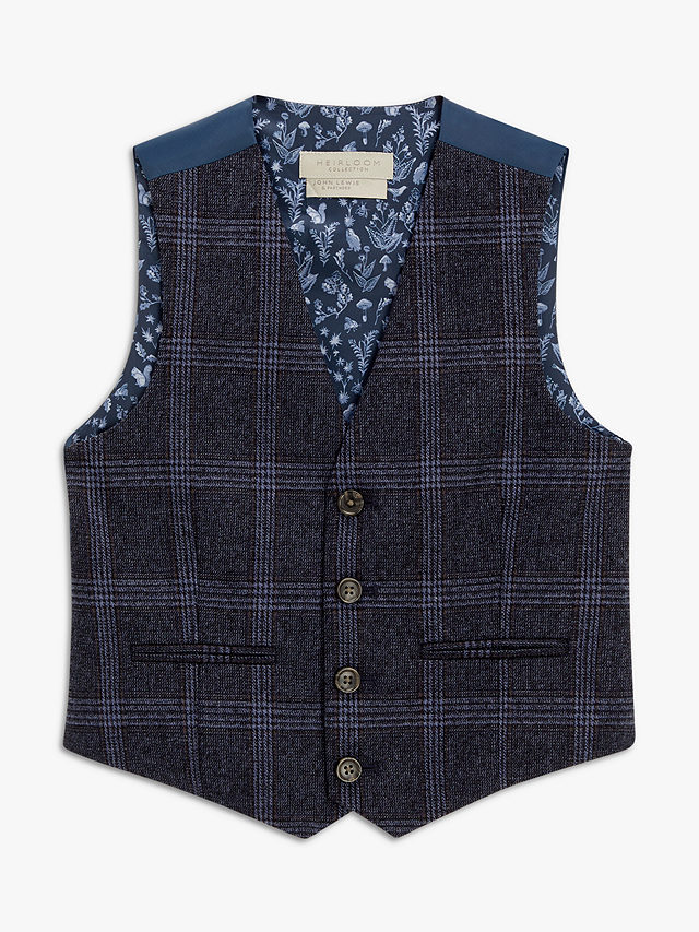 John Lewis Heirloom Collection Kids' Tweed Waistcoat, Blue, 4 years