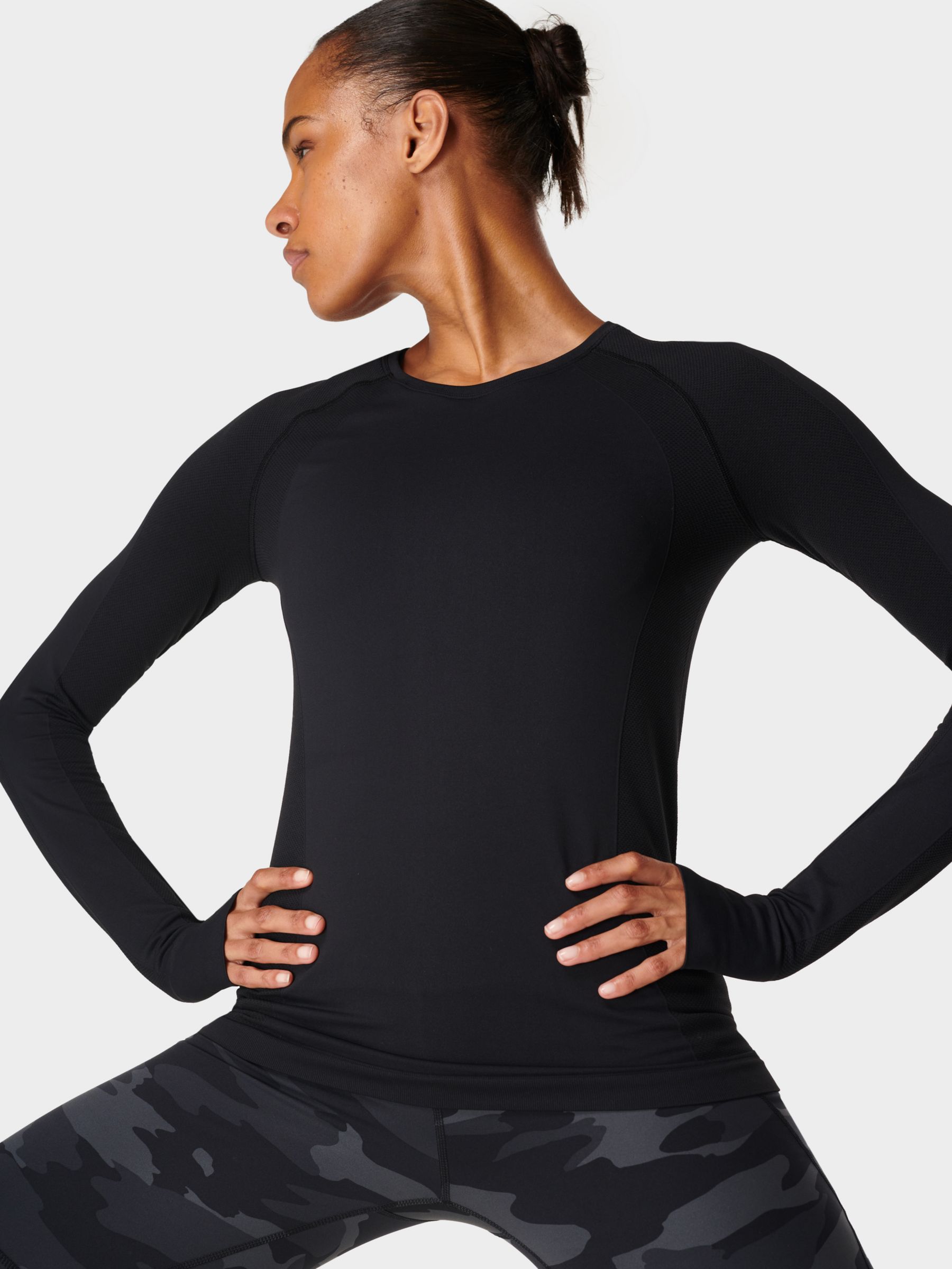 Sweaty Betty Athlete Seamless Long Sleeve Gym Top, Black, XS