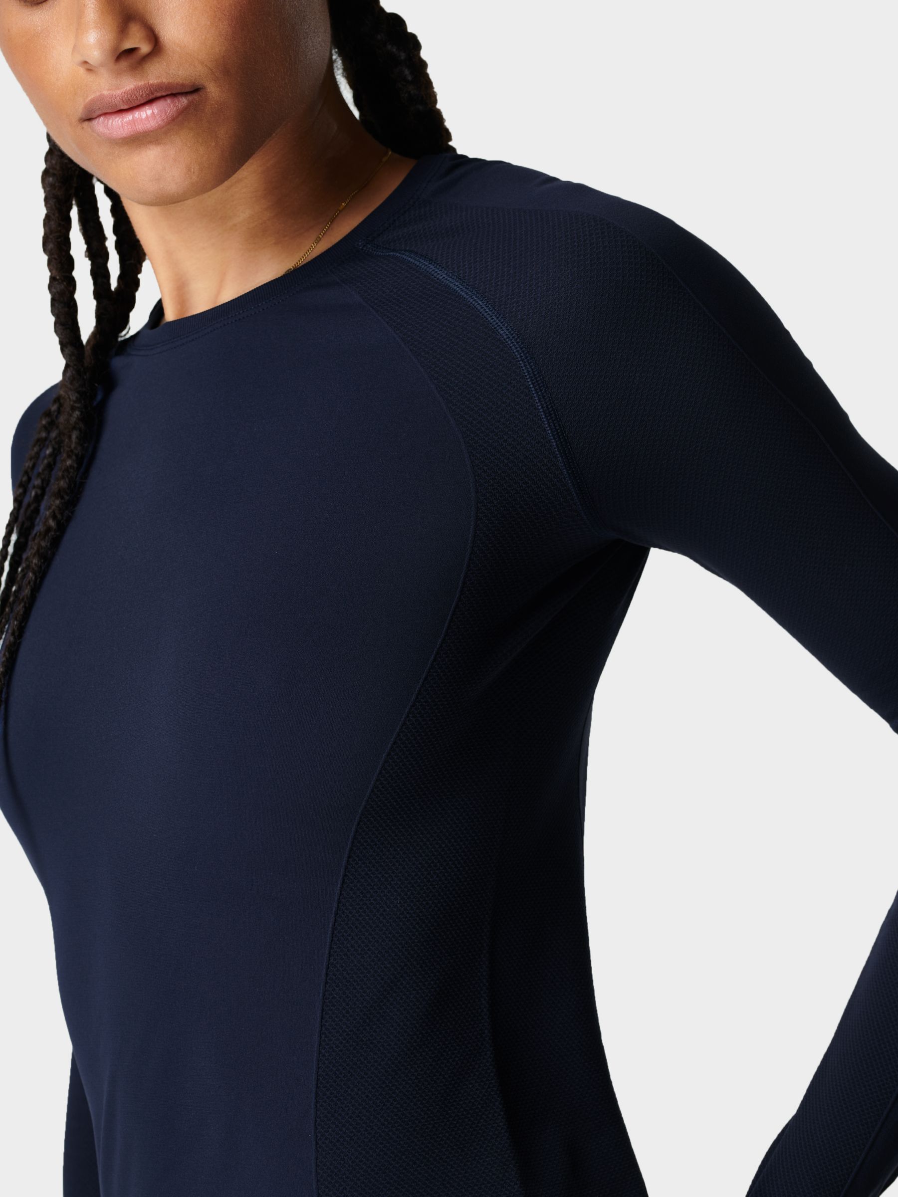 Sweaty Betty Athlete Seamless Long Sleeve Gym Top, Navy Blue, XS