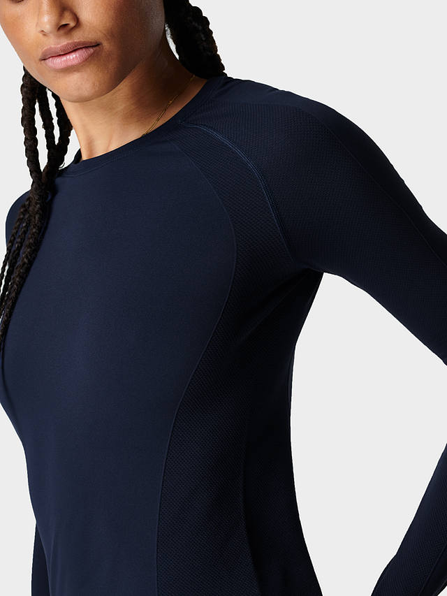 Sweaty Betty Athlete Seamless Long Sleeve Gym Top, Navy Blue 